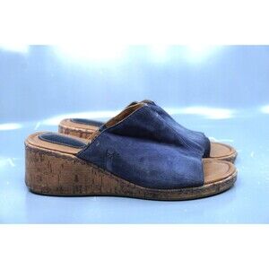 boc by Born Concept Cork Slip-On Wedge Sandals Womens Sz 9 Blue Leather Suede